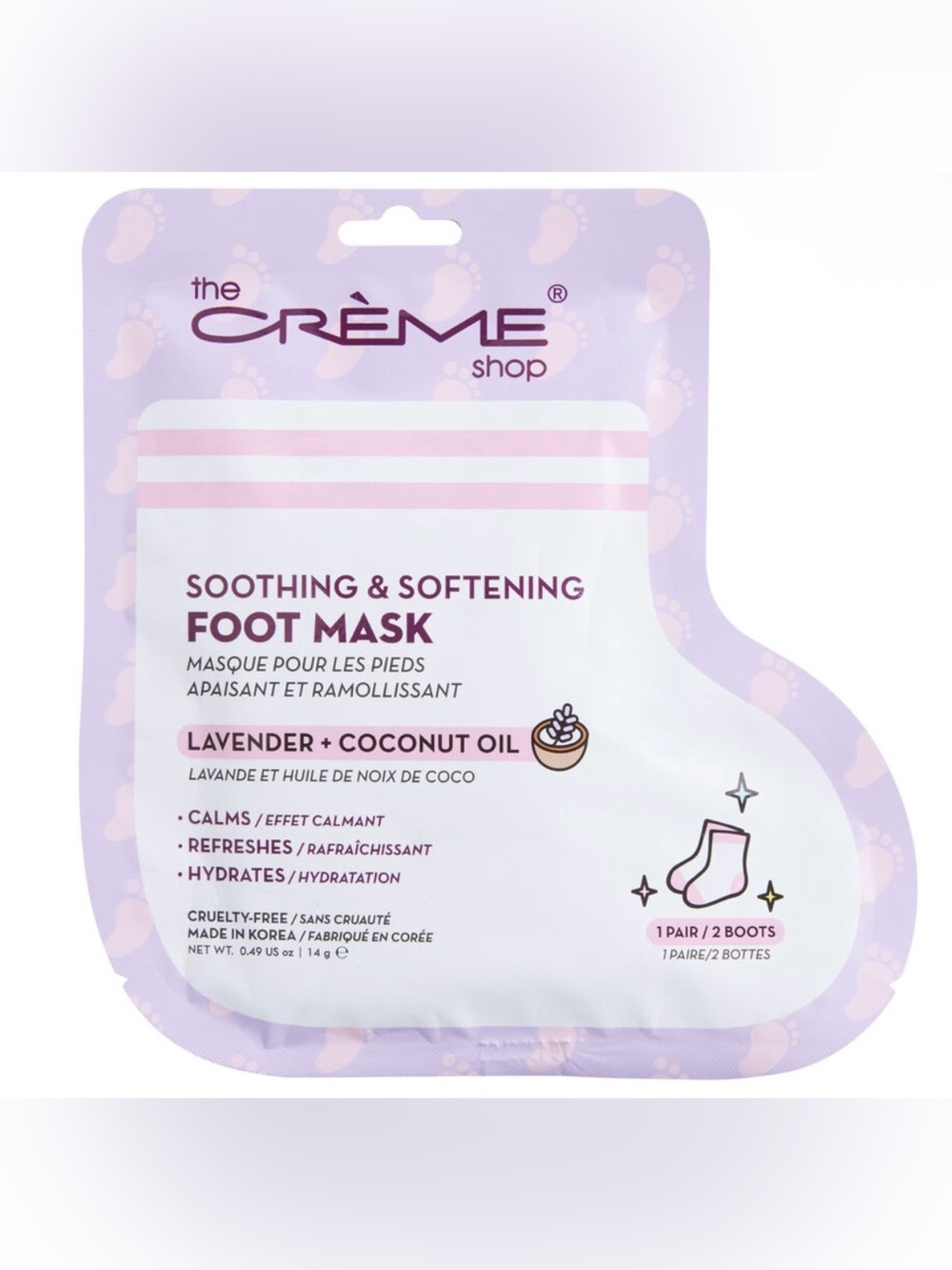 3 pack The Crème Shop Lavender + Coconut Oil Soothing & Softening Foot Mask